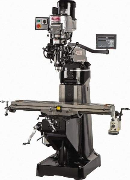 Vectrax - 9" Table Width x 48" Table Length, Variable Speed Pulley Control, 3 Phase Knee Milling Machine - R8 Spindle Taper, 3 hp - Americas Industrial Supply