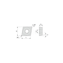 Turning Insert:  CCMW21.52 T5115,  Solid Carbide TiCN, Al2O3 & TiN Finish,  Neutral,  1/4″ Inscribed Circle,  0.0310″ Corner Radius,  80.0 &deg N/A Diamond,  Series  CCMW