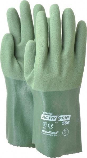 PIP - Size L (9), 12" Long, Supported, Nitrile Chemical Resistant Gloves - Textured Finish, Cotton Lined, Safety Cuff, ANSI Abrasion Level 4, ANSI Cut Level 0, ANSI Puncture Level 1, Green - Americas Industrial Supply
