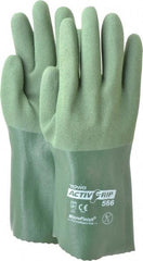 PIP - Size L (9), 12" Long, Supported, Nitrile Chemical Resistant Gloves - Textured Finish, Cotton Lined, Safety Cuff, ANSI Abrasion Level 4, ANSI Cut Level 0, ANSI Puncture Level 1, Green - Americas Industrial Supply