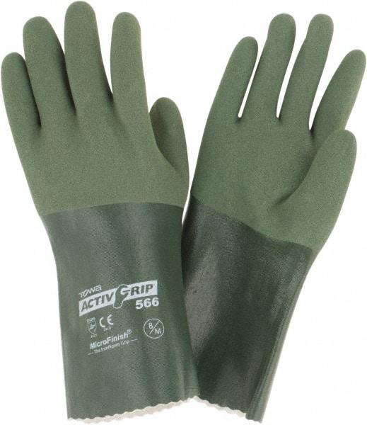 PIP - Size M (8), 12" Long, Supported, Nitrile Chemical Resistant Gloves - Textured Finish, Cotton Lined, Safety Cuff, ANSI Abrasion Level 4, ANSI Cut Level 0, ANSI Puncture Level 1, Green - Americas Industrial Supply