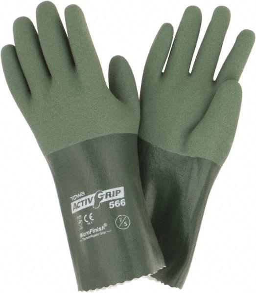 PIP - Size S (7), 12" Long, Supported, Nitrile Chemical Resistant Gloves - Textured Finish, Cotton Lined, Safety Cuff, ANSI Abrasion Level 4, ANSI Cut Level 0, ANSI Puncture Level 1, Green - Americas Industrial Supply