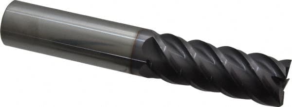 Niagara Cutter - 1", 2-5/8" LOC, 1" Shank Diam, 6" OAL, 5 Flute, Solid Carbide Square End Mill - Single End, AlTiN Finish, Spiral Flute, 45° Helix, Centercutting, Right Hand Cut, Right Hand Flute, Series S545 - Americas Industrial Supply