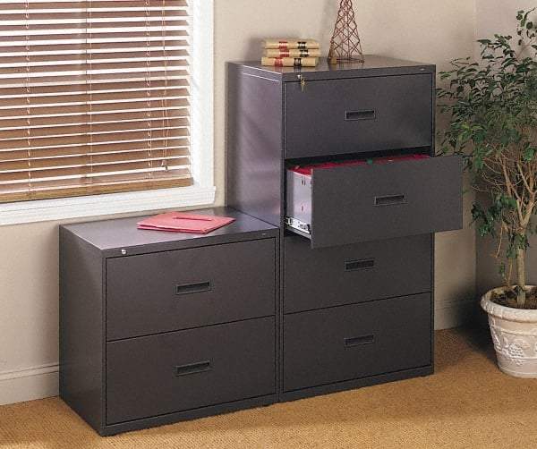 Hon - 36" Wide x 53-1/4" High x 19-1/4" Deep, 4 Drawer Lateral File with Lock - Steel, Black - Americas Industrial Supply