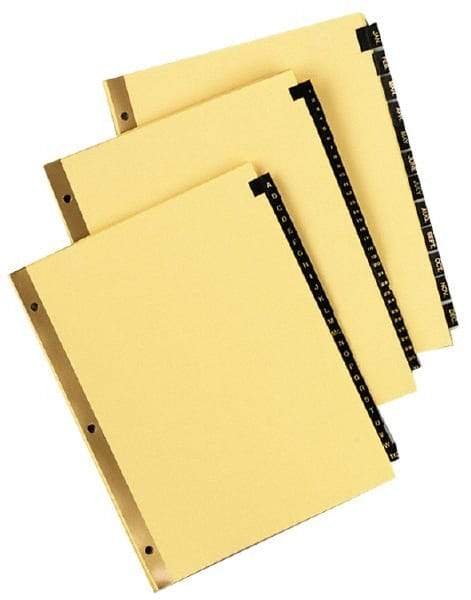 UNIVERSAL - 8-1/2 x 11" 1 to 31 Label, 31 Tabs, Single Side Gold Mylar Reinforced Binding Edge, Simulated Leather Prepinted Tab Dividers, Gold Print - Black/Gold Tabs, Buff Folder - Americas Industrial Supply