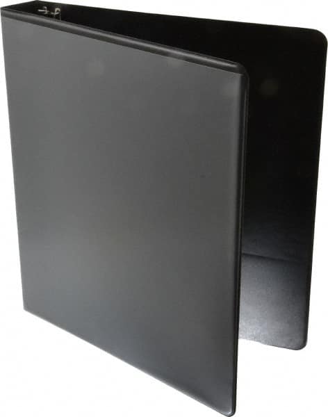 UNIVERSAL - 1" Sheet Capacity, 8-1/2 x 11", Deluxe Round Ring View Binder - Suede Grain Vinyl, Black - Americas Industrial Supply