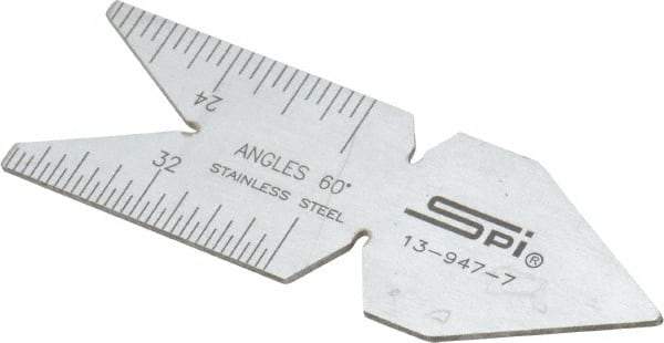 SPI - 60° Angle, Chrome Coated Steel Center Gage - 1/32 to 1/14 Inch Graduation - Americas Industrial Supply