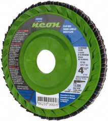 Norton - 60 Grit, 4-1/2" Disc Diam, 7/8" Center Hole, Type 27 Ceramic Alumina Flap Disc - 13,300 Max RPM, Polyester Backing, Arbor Attaching System, Coated - Americas Industrial Supply