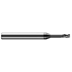 Corner Radius End Mill: 3/32″ Dia, 0.139″ LOC, 0.01″ Radius, 3 Flutes, Solid Carbide 2-1/2″ OAL, 1/8″ Shank Dia, 30 ° Helix, Amorphous Diamond Coated, Corner Radius End, Centercutting