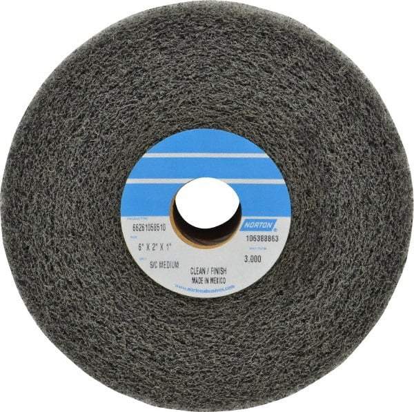 Norton - 6" Diam, 2" Face Width, 1" Center Hole, Medium Grade, Silicon Carbide Deburring Wheel - Convolute, Medium Density 4 Grade, 3,000 RPM - Americas Industrial Supply