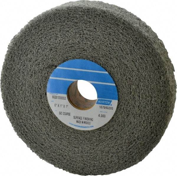Norton - 6" Diam, 1" Face Width, 1" Center Hole, Coarse Grade, Silicon Carbide Deburring Wheel - Convolute, Medium Density 4 Grade, 4,500 RPM - Americas Industrial Supply