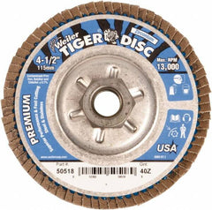 Weiler - 4-1/2" 40 Grit 5/8-11 Center Hole Type 29 Zirconia Alumina Flap Disc - Americas Industrial Supply