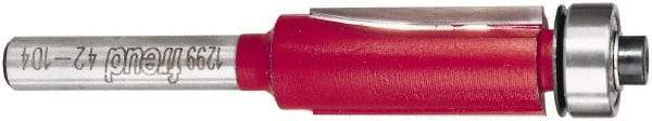 Freud - 1/2" Cut Diam, 1" Length of Cut, 7 Flute Flush Trim Edge Profile Router Bit - Carbide-Tipped, 1/4" Shank Diam, 2-13/16" OAL, Proprietary Coating - Americas Industrial Supply