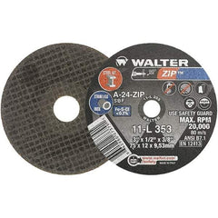 WALTER Surface Technologies - 3" 24 Grit Aluminum Oxide Cutoff Wheel - 1/2" Thick, 3/8" Arbor, 25,470 Max RPM, Use with Die Grinders - Americas Industrial Supply
