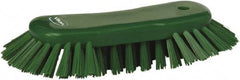 Vikan - 1.3" Bristle Length, Polyester Utility Scrub Brush - 7-3/4" Long x 3" Wide Head, 8" OAL, European Threaded Handle, Green, Polypropylene Block - Americas Industrial Supply