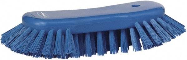 Vikan - 1.3" Bristle Length, Polyester Utility Scrub Brush - 7-3/4" Long x 3" Wide Head, 8" OAL, Blue, Polypropylene Block - Americas Industrial Supply