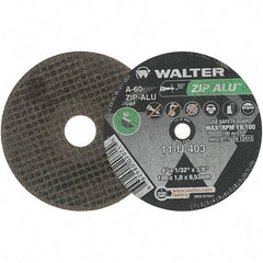 WALTER Surface Technologies - 4" 60 Grit Aluminum Oxide Cutoff Wheel - 1/32" Thick, 3/8" Arbor, 19,100 Max RPM, Use with Angle Grinders - Americas Industrial Supply