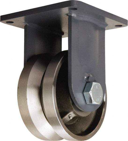 Hamilton - 8" Diam x 4" Wide, Forged Steel Rigid Caster - 15,000 Lb Capacity, Top Plate Mount, 8-1/2" x 8-1/2" Plate, Straight Roller Bearing - Americas Industrial Supply