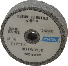 Norton - 2" Diam, 1/2" Face Width, 1/4" Center Hole, Very Fine Grade, Silicon Carbide Deburring Wheel - Unitized, Medium Grade, 20,000 RPM - Americas Industrial Supply