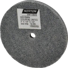 Norton - 3" Diam, 1/4" Face Width, 1/4" Center Hole, Very Fine Grade, Silicon Carbide Deburring Wheel - Unitized, Medium Grade, 18,000 RPM - Americas Industrial Supply