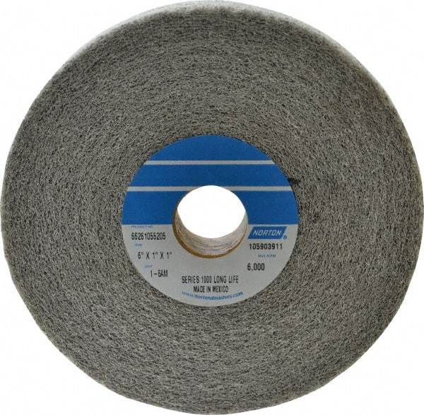 Norton - 6" Diam, 1" Face Width, 1" Center Hole, Medium Grade, Aluminum Oxide Deburring Wheel - Convolute, Medium Density 6 Grade, 4,500 RPM - Americas Industrial Supply