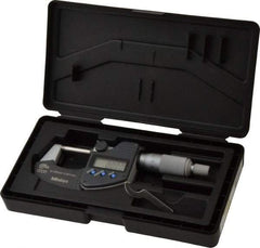 Mitutoyo - 0 to 25 mm Range, 0.001 mm Resolution, Standard Throat, IP65 Electronic Outside Micrometer - 0.001 Inch Accuracy, Ratchet Stop Thimble, Carbide Face, SR44 Battery, Plastic Case, Includes NIST Traceable Certification of Inspection - Americas Industrial Supply