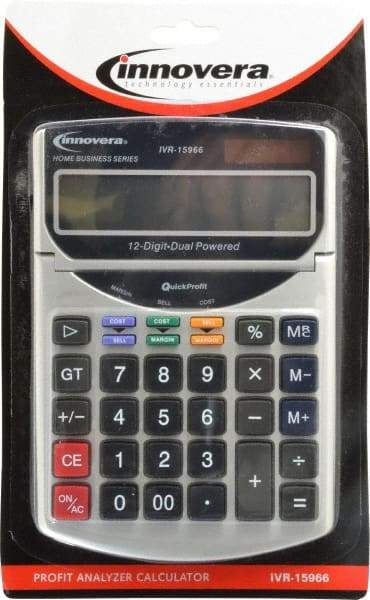 innovera - 12-Digit Portable Calculator - 18mm Display Size, White, Solar & Battery Powered, 7" Long x 4-3/4" Wide - Americas Industrial Supply