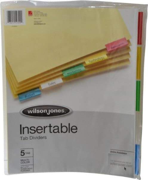 UNIVERSAL - 8-1/2 x 11" 5 Tabs, Single Side Gold Mylar Reinforced, Insertable Extended Tab Indexes - Multicolor Tabs, Buff Folder - Americas Industrial Supply