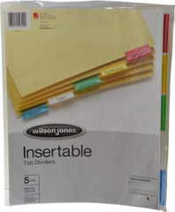 UNIVERSAL - 8-1/2 x 11" 5 Tabs, Single Side Gold Mylar Reinforced, Insertable Extended Tab Indexes - Multicolor Tabs, Buff Folder - Americas Industrial Supply