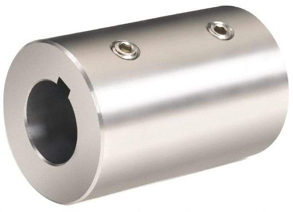 Climax Metal Products - 25mm Inside x 50mm Outside Diam, Metric Set Screw Rigid Coupling with Keyway - 76mm Long x 8mm Keyway Width x 3.3mm Keyway Depth - Americas Industrial Supply