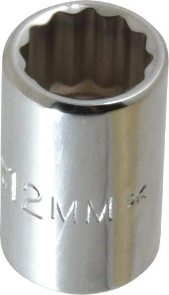 Proto - 3/8" Drive, Standard Hand Socket - 12 Points, 1-1/8" OAL, Chrome Finish - Americas Industrial Supply