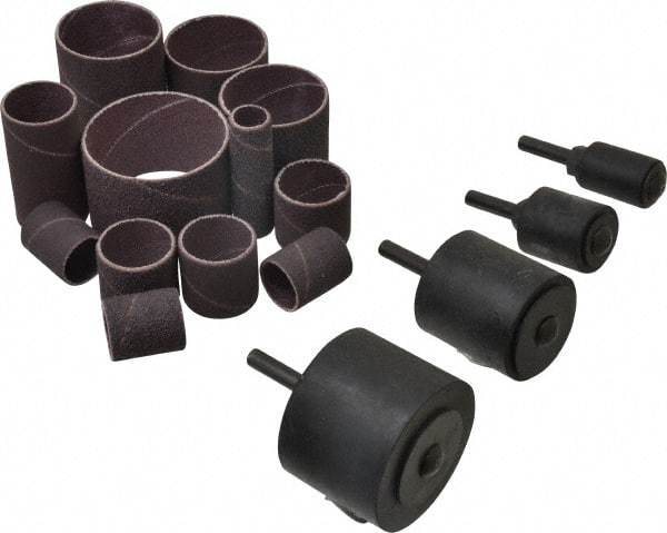 Merit Abrasives - 8-Piece Spiral Band Kit - Includes 3/4 to 2" Diam & 1 to 1-1/2" Wide Band Drums in Coarse, Medium & Fine Grades - Americas Industrial Supply