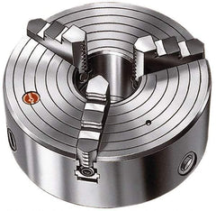 Rohm - 3 Jaws, 10" Diam, Self Centering Manual Lathe Chuck - Plain Back Mount Spindle, 2.99" Through Hole Diam, Forged Steel - Americas Industrial Supply