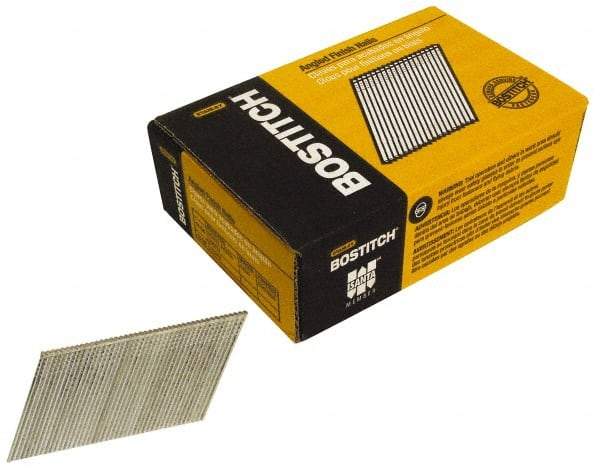 Stanley Bostitch - 15 Gauge 0.072" Shank Diam 2-1/4" Long Finishing Nails for Power Nailers - Steel, Galvanized Finish, Angled Stick Collation, Chisel Point - Americas Industrial Supply