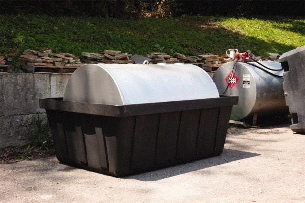 Eagle - 635 Gal Sump, 10,000 Lb Capacity, 1 Drum, Polyethylene Spill Deck or Pallet - 88" Long x 62" Wide x 33" High, Black, Drain Included, Horizontal, 1 Tank Drum Configuration - Americas Industrial Supply