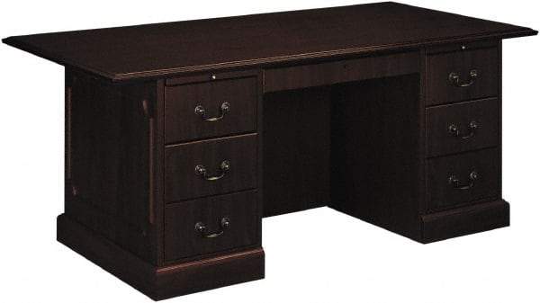 Hon - High Pressure Laminate Double Pedestal Desk with Center Drawer - 72" Wide x 36" Deep x 29-1/2" High, Mahogany - Americas Industrial Supply