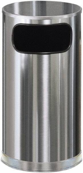 Rubbermaid - 12 Gal Silver Round Decorative Waste Receptacle With Top - Steel, 28" High - Americas Industrial Supply