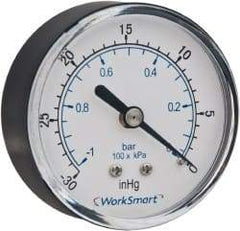 Value Collection - 1-1/2" Dial, 1/8 Thread, 30-0-30 Scale Range, Pressure Gauge - Center Back Connection Mount, Accurate to 3-2-3% of Scale - Americas Industrial Supply