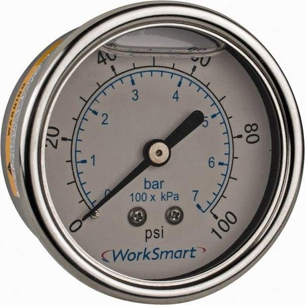 Value Collection - 2-1/2" Dial, 1/4 Thread, 0-100 Scale Range, Pressure Gauge - Center Back Connection Mount, Accurate to 3-2-3% of Scale - Americas Industrial Supply