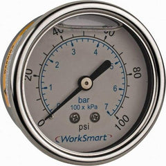 Value Collection - 2-1/2" Dial, 1/4 Thread, 0-100 Scale Range, Pressure Gauge - Center Back Connection Mount, Accurate to 3-2-3% of Scale - Americas Industrial Supply