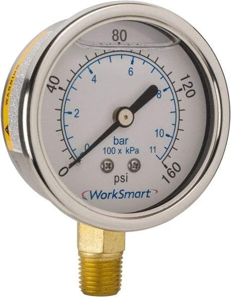 Value Collection - 2-1/2" Dial, 1/4 Thread, 0-160 Scale Range, Pressure Gauge - Lower Connection Mount, Accurate to 3-2-3% of Scale - Americas Industrial Supply