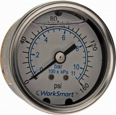 Value Collection - 2" Dial, 1/4 Thread, 0-160 Scale Range, Pressure Gauge - Center Back Connection Mount, Accurate to 3-2-3% of Scale - Americas Industrial Supply