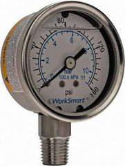 Value Collection - 2" Dial, 1/4 Thread, 0-160 Scale Range, Pressure Gauge - Lower Connection Mount, Accurate to 3-2-3% of Scale - Americas Industrial Supply