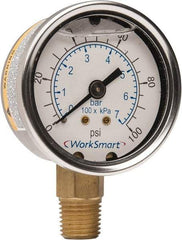 Value Collection - 2" Dial, 1/4 Thread, 0-100 Scale Range, Pressure Gauge - Lower Connection Mount, Accurate to 3-2-3% of Scale - Americas Industrial Supply