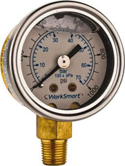 Value Collection - 1-1/2" Dial, 1/8 Thread, 0-1,000 Scale Range, Pressure Gauge - Lower Connection Mount, Accurate to 3-2-3% of Scale - Americas Industrial Supply