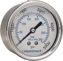 Value Collection - 2" Dial, 1/4 Thread, 0-3,000 Scale Range, Pressure Gauge - Center Back Connection Mount, Accurate to 3-2-3% of Scale - Americas Industrial Supply