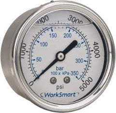 Value Collection - 2" Dial, 1/4 Thread, 0-3,000 Scale Range, Pressure Gauge - Center Back Connection Mount, Accurate to 3-2-3% of Scale - Americas Industrial Supply