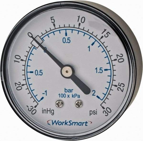 Value Collection - 2-1/2" Dial, 1/4 Thread, 30-0-30 Scale Range, Pressure Gauge - Center Back Connection Mount, Accurate to 3-2-3% of Scale - Americas Industrial Supply