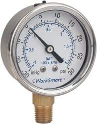 Value Collection - 1-1/2" Dial, 1/8 Thread, 0-15 Scale Range, Pressure Gauge - Lower Connection Mount, Accurate to 3-2-3% of Scale - Americas Industrial Supply