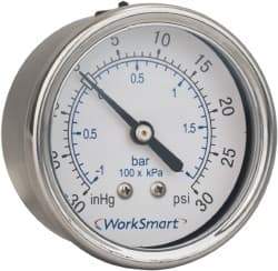 Value Collection - 2-1/2" Dial, 1/4 Thread, 0-60 Scale Range, Pressure Gauge - Center Back Connection Mount, Accurate to 3-2-3% of Scale - Americas Industrial Supply